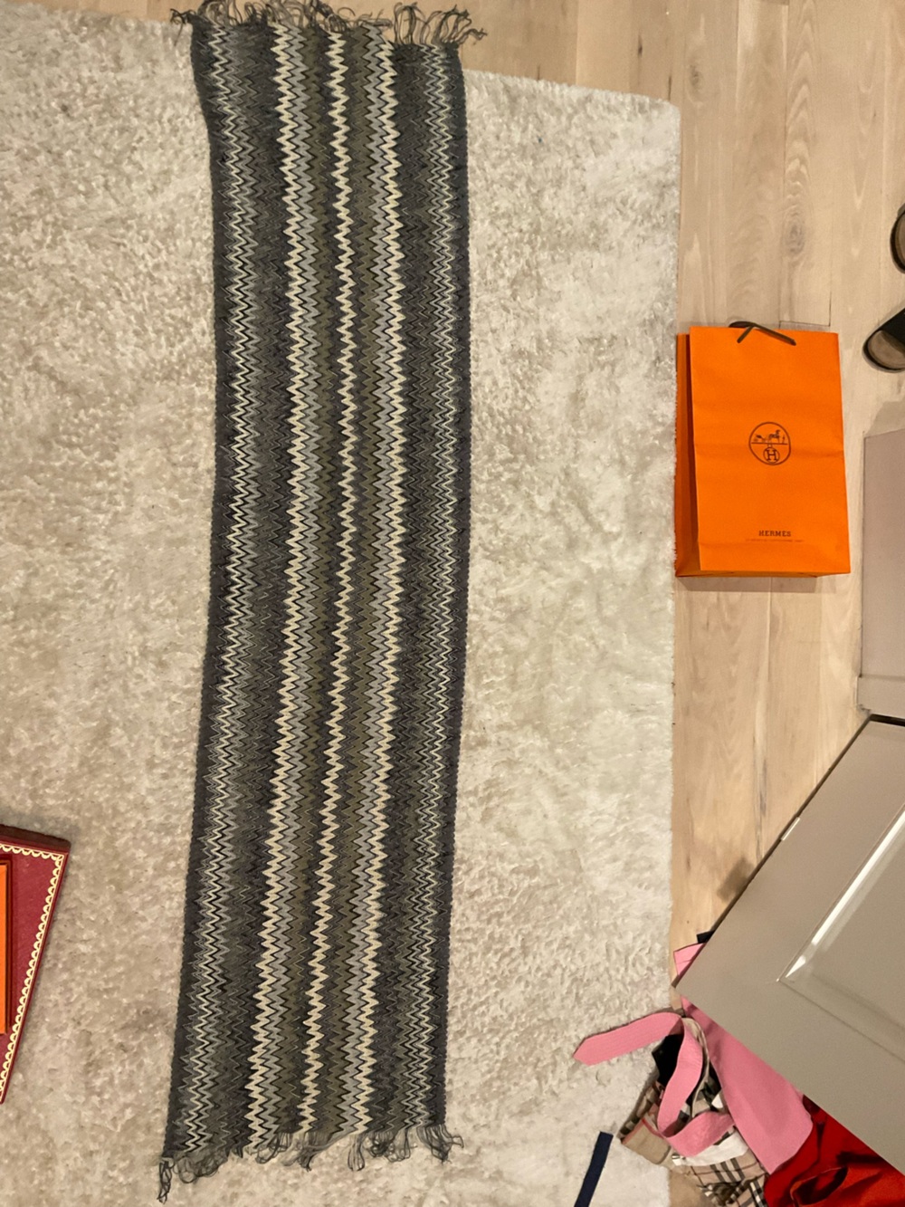 Missoni Zigzag Knit Scarf in Gray, Cream, Black